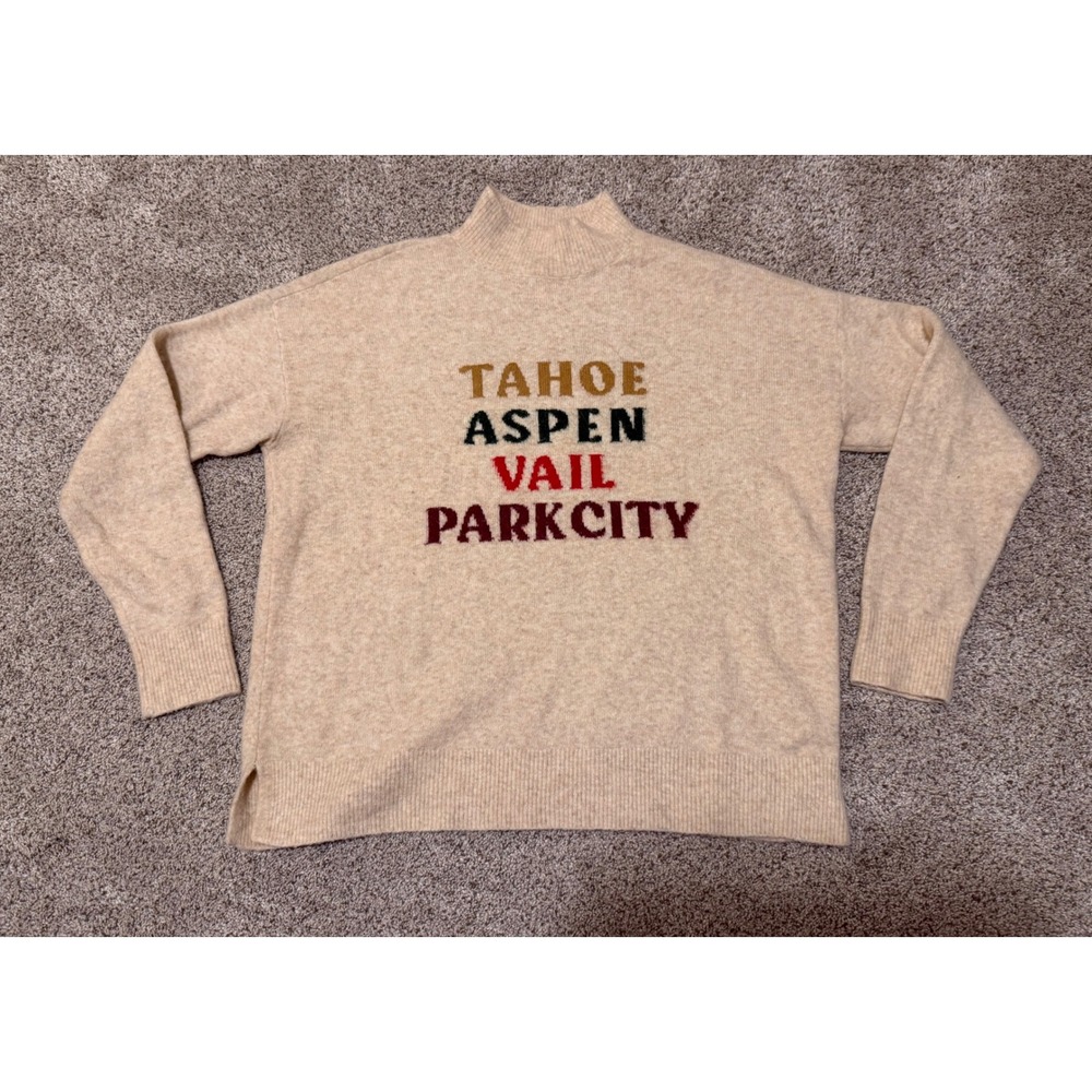 Lou & Grey Tahoe Aspen Vail Park City Ski Resort Mock Neck‎ Sweater Beige Small